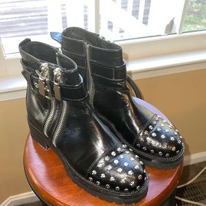 Alexander McQueen Studded Black Leather Motorcycle Boots